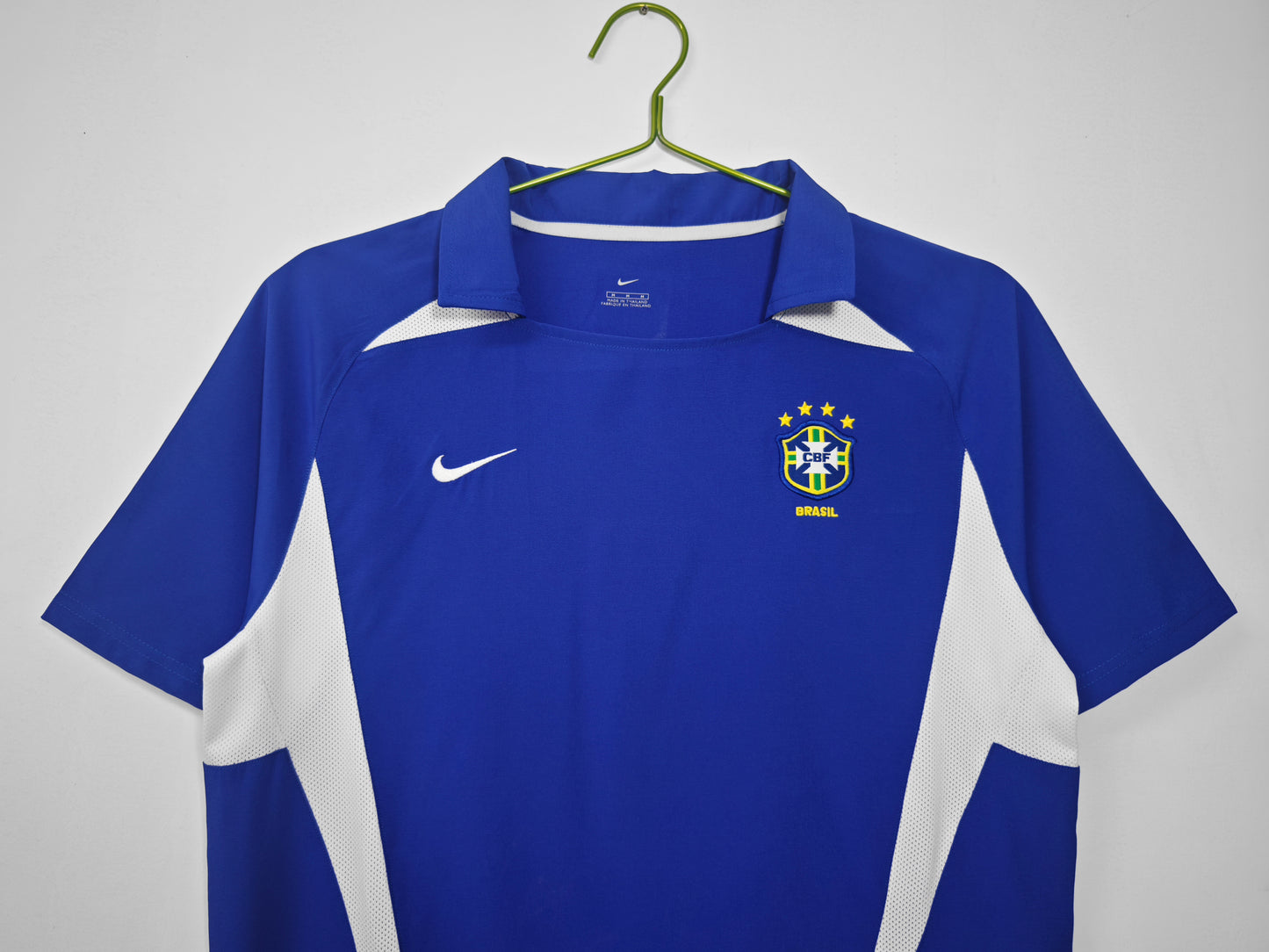 Camiseta Brasil Nike Away 2008–2009 – Azul con paneles blancos y cuello polo