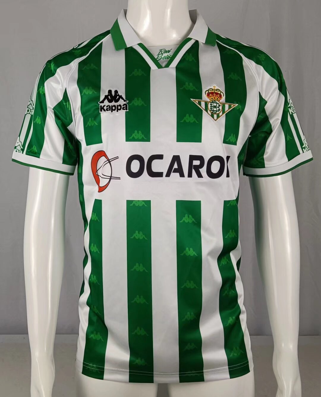 Real Betis “Ocaroil” 1997–98 — Camiseta home Kappa verde/blanca (cuello polo)