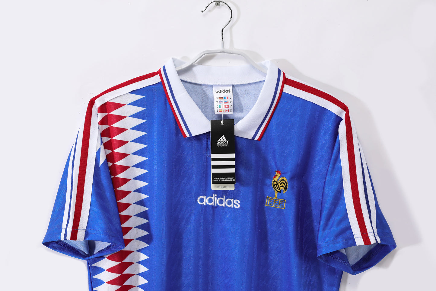 Camiseta Francia adidas Local 1992–1993 – Azul con franja de triángulos tricolor