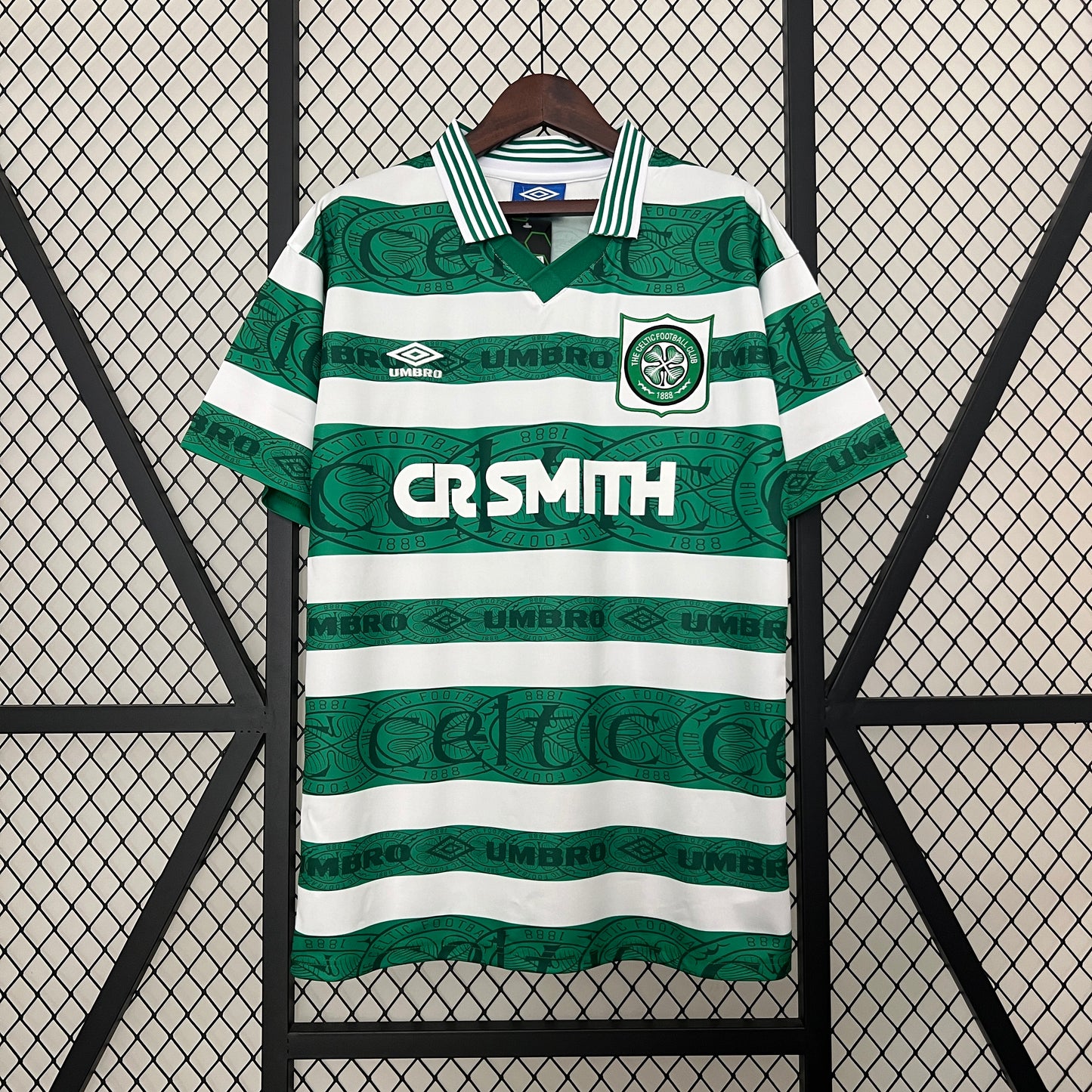 Celtic FC “CR Smith” 1991–92 — Camiseta home Umbro a franjas (cuello polo)