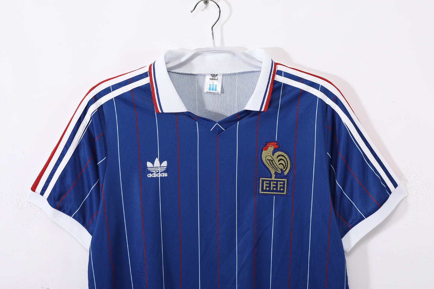 Camiseta Francia adidas Local 1984–1986 (Euro ’84/86) – Azul con pinstripes (Trefoil)