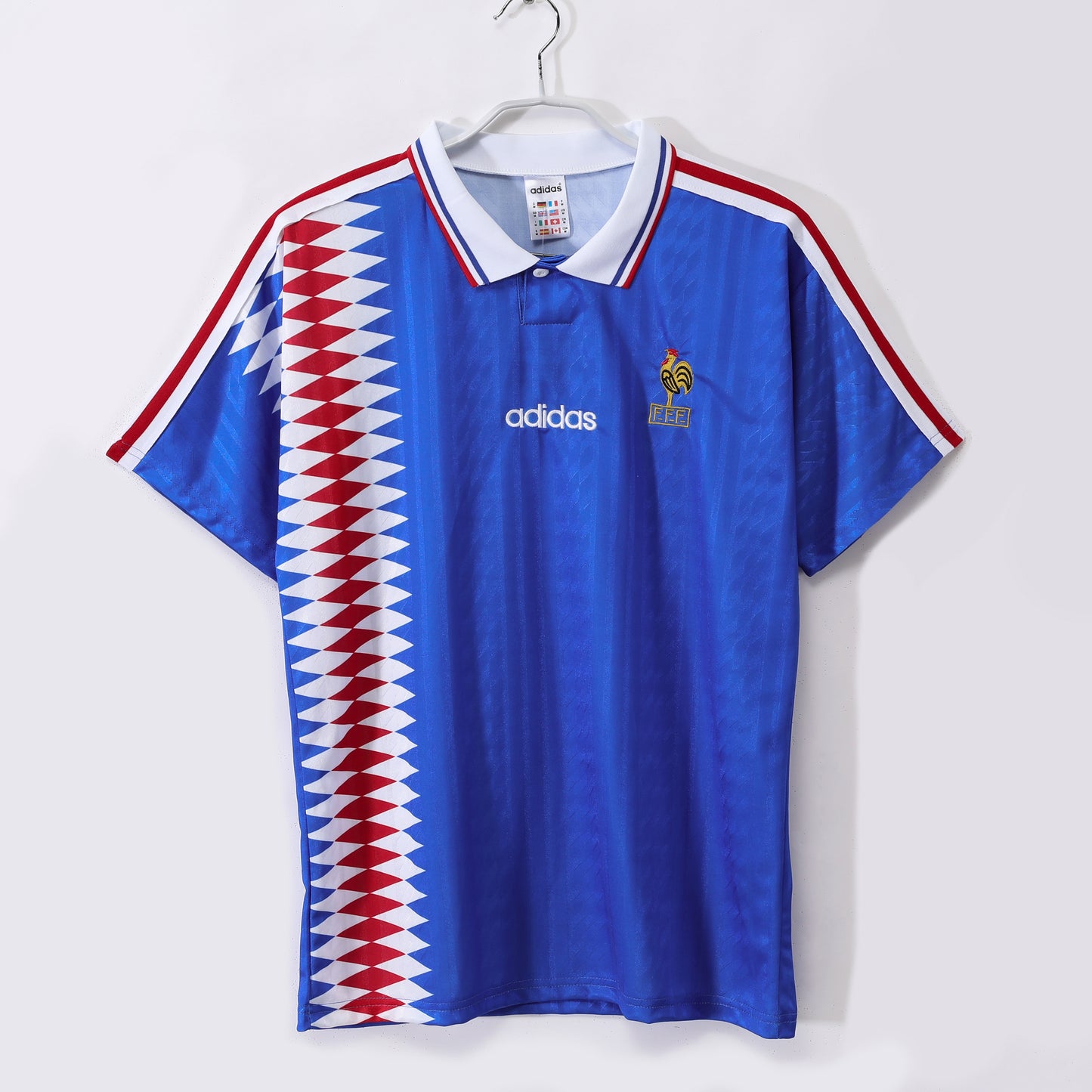 Camiseta Francia adidas Local 1992–1993 – Azul con franja de triángulos tricolor