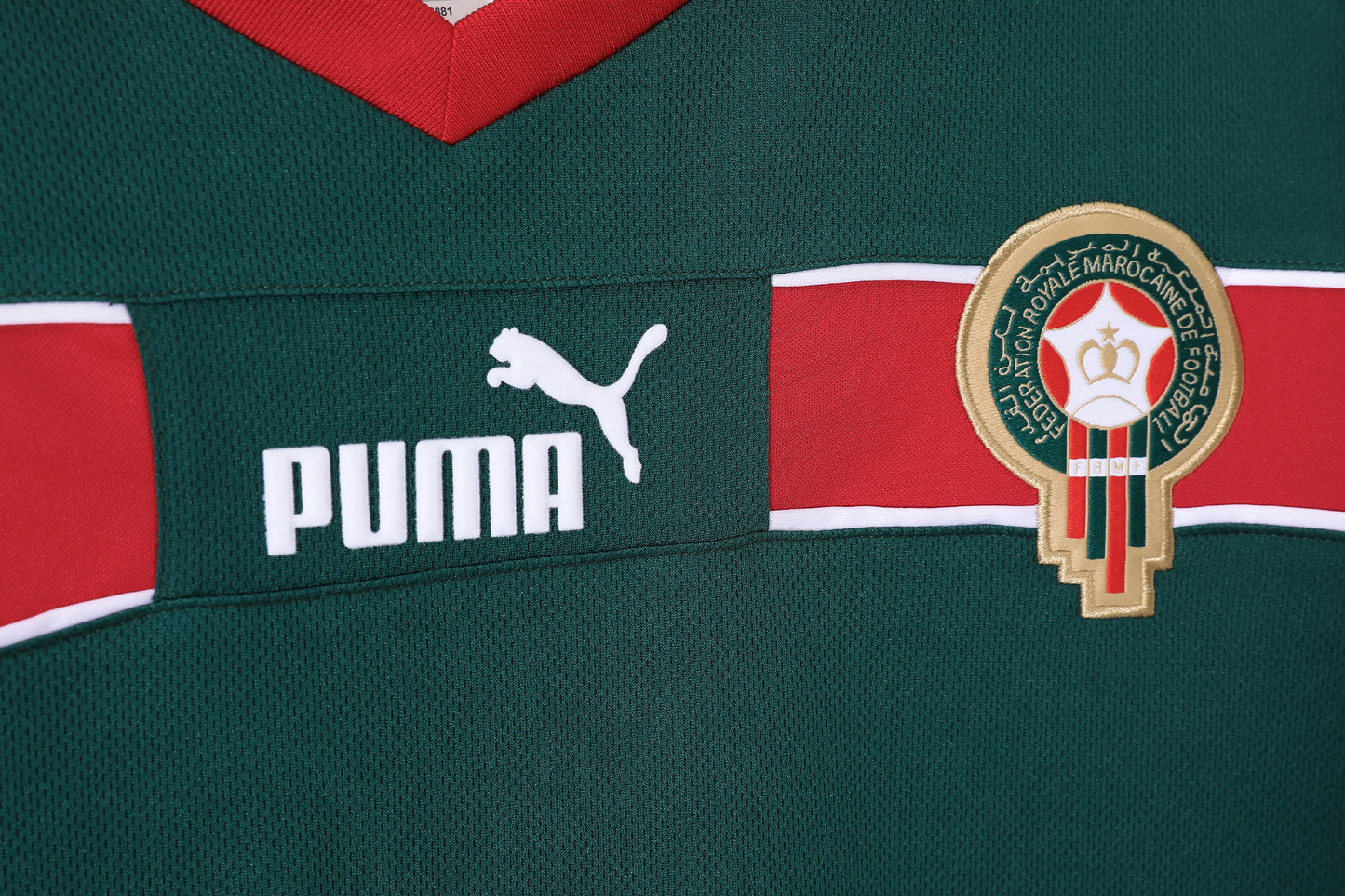 Camiseta Marruecos Puma Visitante 2004–2006 – Verde con banda roja (Leones del Atlas)