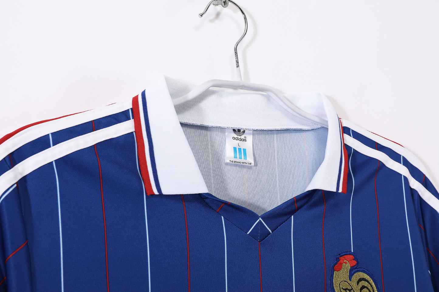 Camiseta Francia adidas Local 1984–1986 (Euro ’84/86) – Azul con pinstripes (Trefoil)