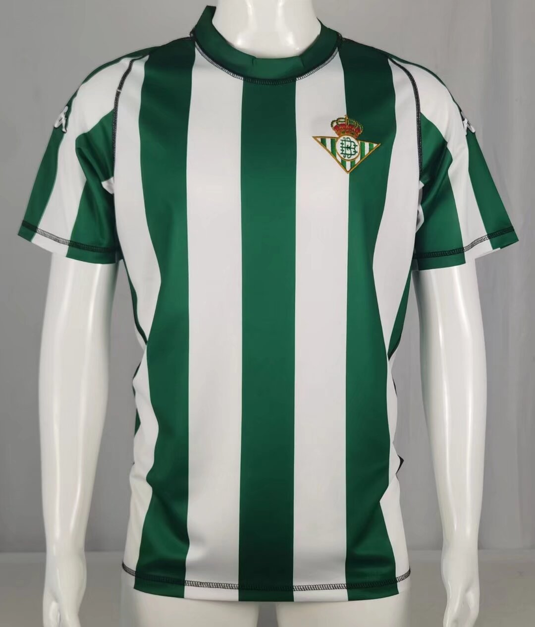 Real Betis 1998–00 — Camiseta home Kappa verde/blanca (cuello redondo)