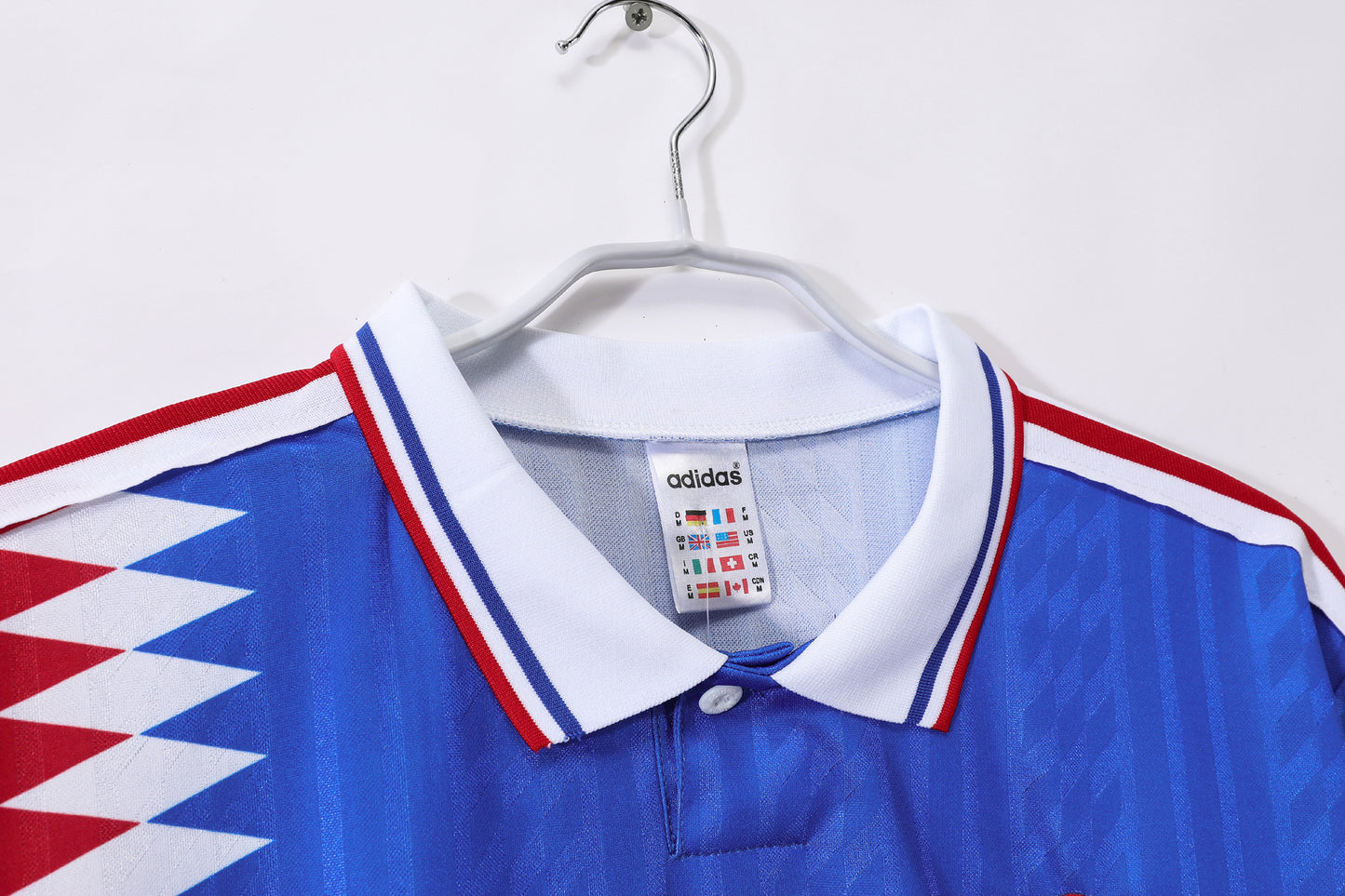 Camiseta Francia adidas Local 1992–1993 – Azul con franja de triángulos tricolor