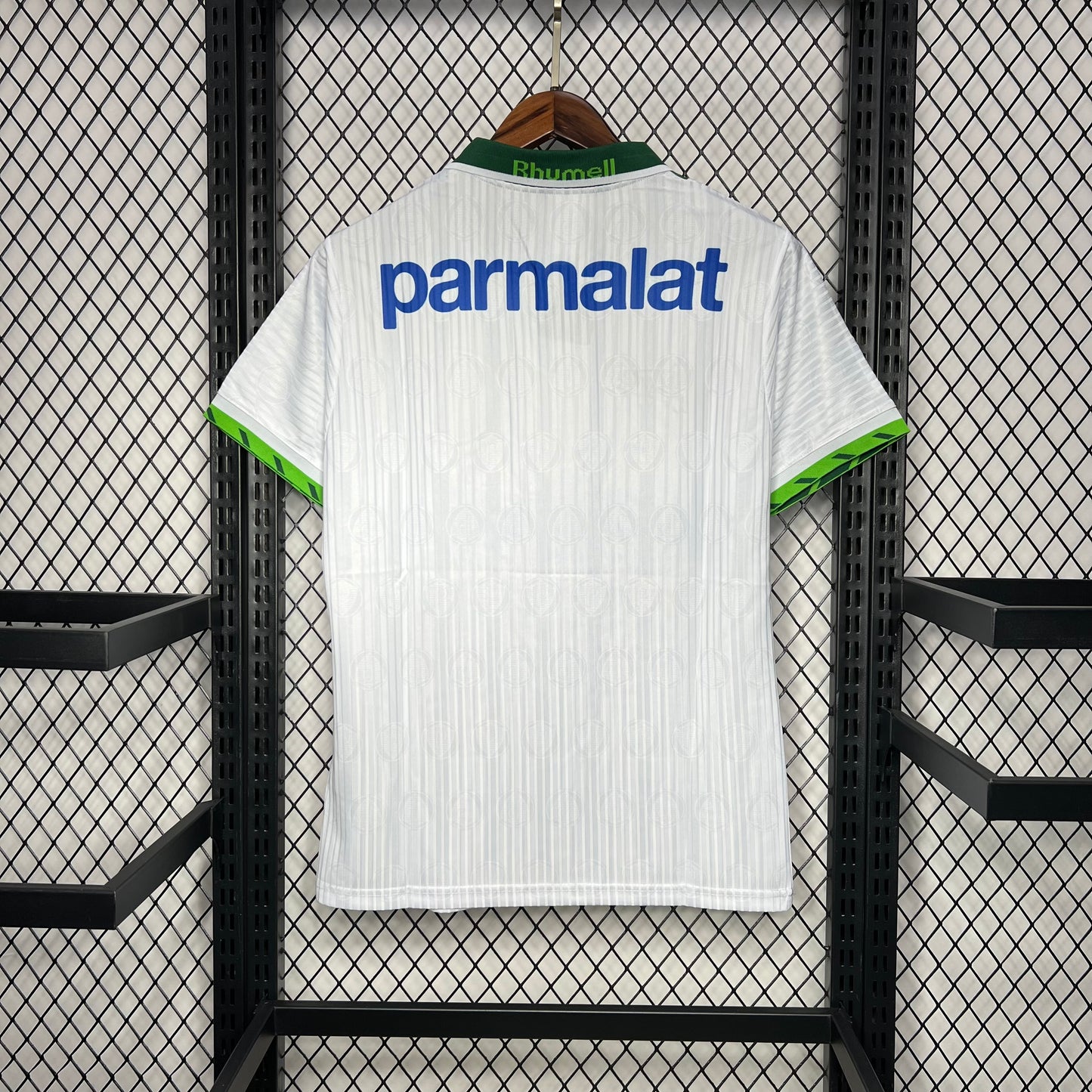 Palmeiras “Parmalat” 1993–94 — Camiseta away Rhumell blanca (cuello polo)