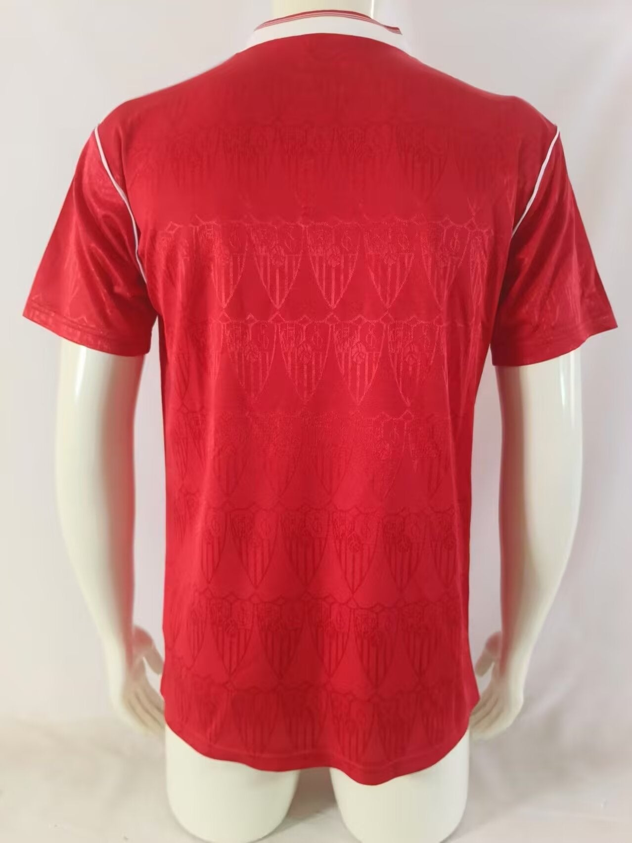 Sevilla FC 1988–90 — Camiseta away Bukta roja (cuello henley 3 botones)
