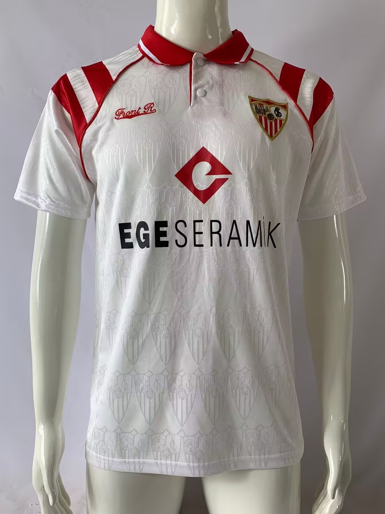 Sevilla FC “EGE SERAMIK” 1993–94 — Camiseta home retro blanca (cuello polo)
