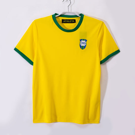 Camiseta Brasil Athleta Retro 1970 – CBD Amarilla/Verde (Cuello redondo)