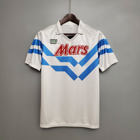 Napoli “Mars” 1988–89 — Camiseta away Ennerre (NR) blanca con chevrones azules