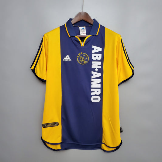 Ajax “ABN-AMRO” 2000–01 — Camiseta away Adidas amarilla/azul (cuello polo)