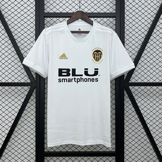 Valencia CF “BLU Smartphones” Centenario 2018–19 — Camiseta home Adidas blanca (escudo dorado)