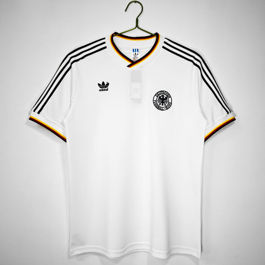 Camiseta Alemania adidas Originals Retro – Blanca con 3 bandas y ribete tricolor (inspiración 70/80)