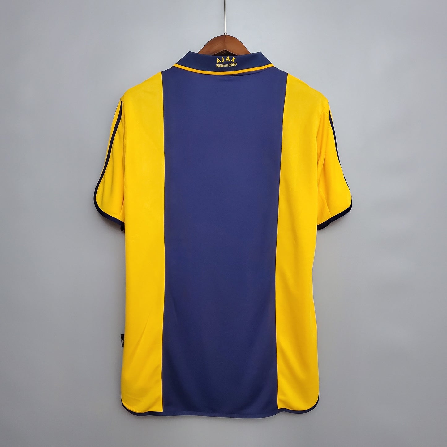 Ajax “ABN-AMRO” 2000–01 — Camiseta away Adidas amarilla/azul (cuello polo)