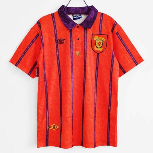 Escocia Umbro — 1994-96 Away Naranja | “Mango” con franjas moradas