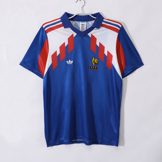 Camiseta Francia adidas Local finales 80s (1988–1990 aprox.) – Azul con chevrons rojos