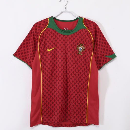 Camiseta Portugal Nike Home 2004–2006 (Total 90) – Roja con cuello verde (Dri-FIT)