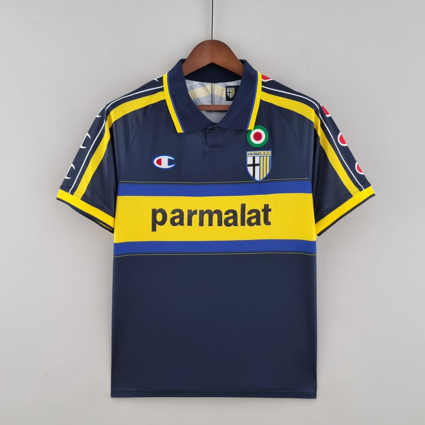 Parma 1999–00 “Parmalat” — Camiseta away Champion azul marino (coccarda Coppa Italia)