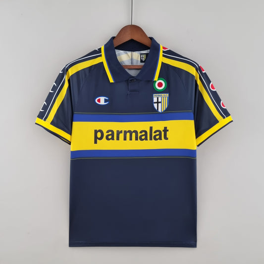 Parma 1999–00 “Parmalat” — Camiseta away Champion azul marino (coccarda Coppa Italia)