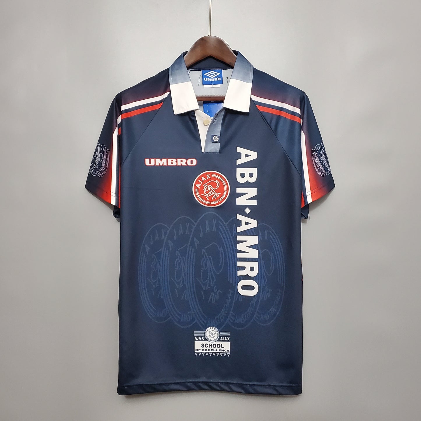 Ajax 1998–99 Away “ABN•AMRO” — Umbro azul marino (School of Excellence)