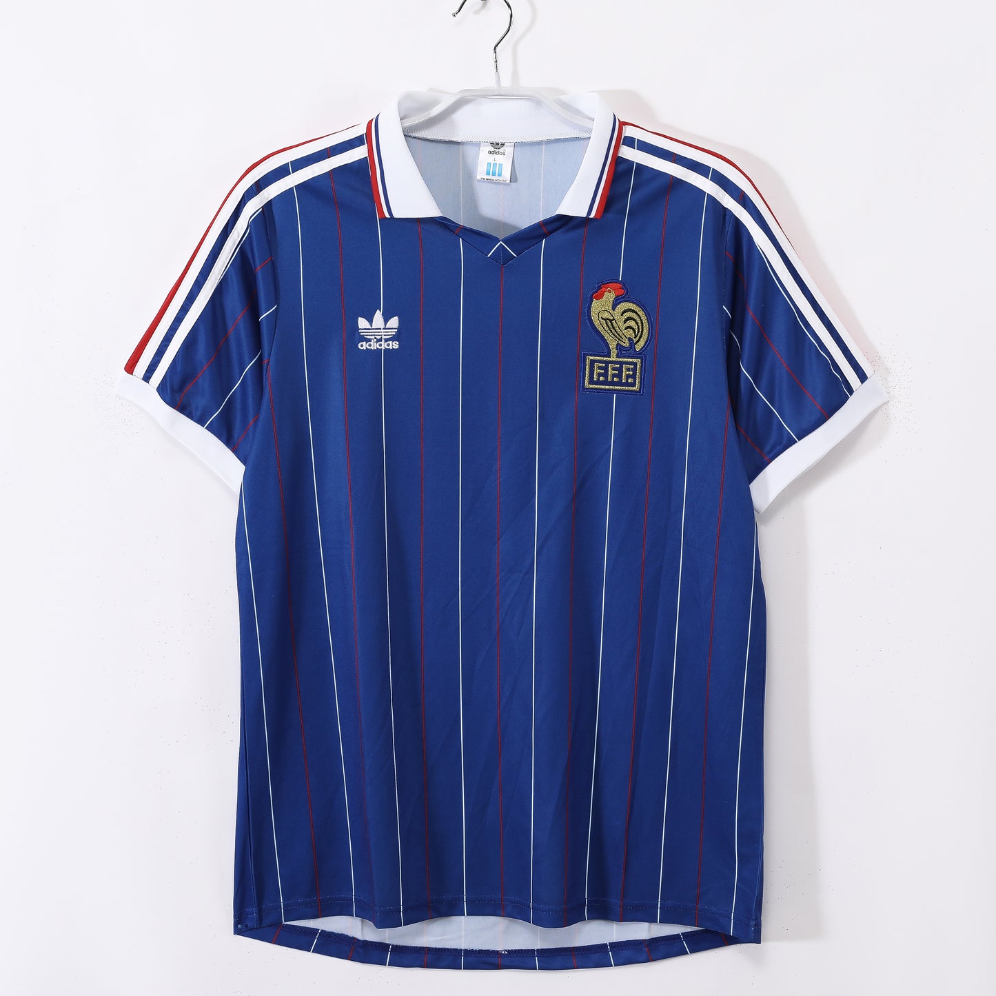Camiseta Francia adidas Local 1984–1986 (Euro ’84/86) – Azul con pinstripes (Trefoil)