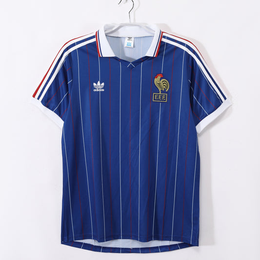 Camiseta Francia adidas Local 1984–1986 (Euro ’84/86) – Azul con pinstripes (Trefoil)