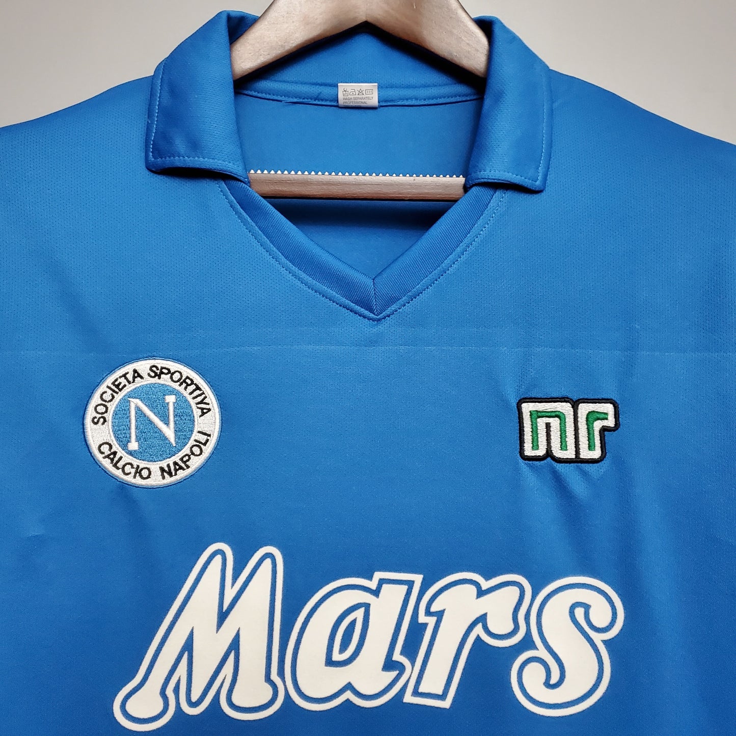 SSC Napoli “Mars” 1988–89 — Camiseta home NR celeste (cuello en V)