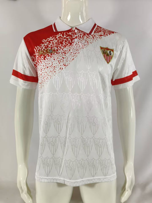 Sevilla FC 1992–93 — Camiseta home Sport R blanca (gráfico rojo “salpicado”)