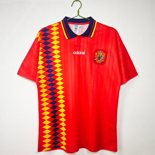 Camiseta España adidas Home 1994–1996 (USA ’94) | Roja con franja de rombos y cuello polo