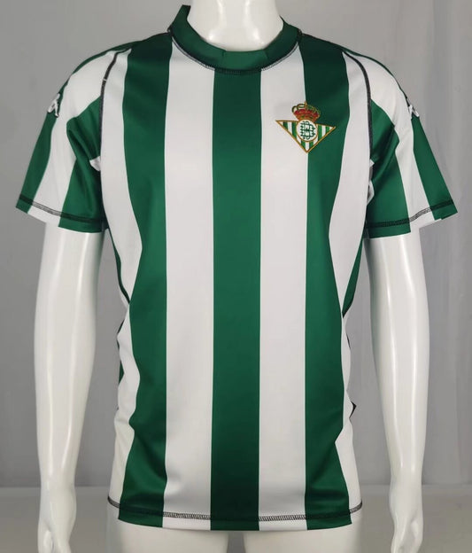 Real Betis 1998–00 — Camiseta home Kappa verde/blanca (cuello redondo)