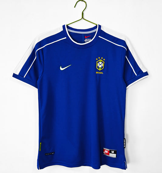 Camiseta Brasil Nike Away 2002–2004 – Azul con hombros blancos (NikeFIT)