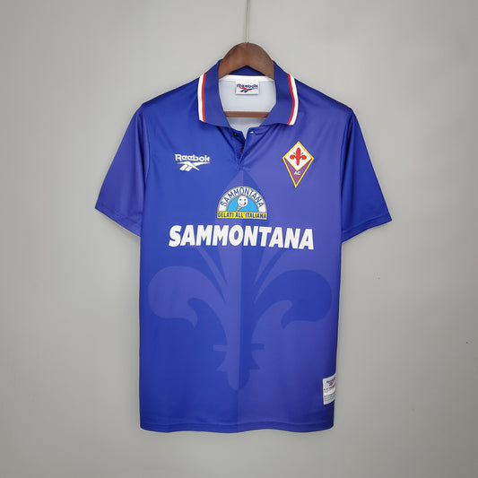 ACF Fiorentina “Sammontana” 1995–96 — Camiseta home Reebok violeta (giglio watermark)