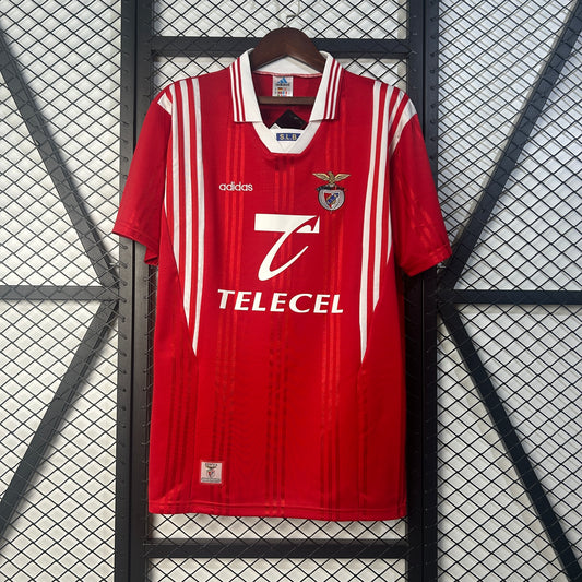 SL Benfica “Telecel” 1997–99 — Camiseta home Adidas roja (3 bandas frontales)