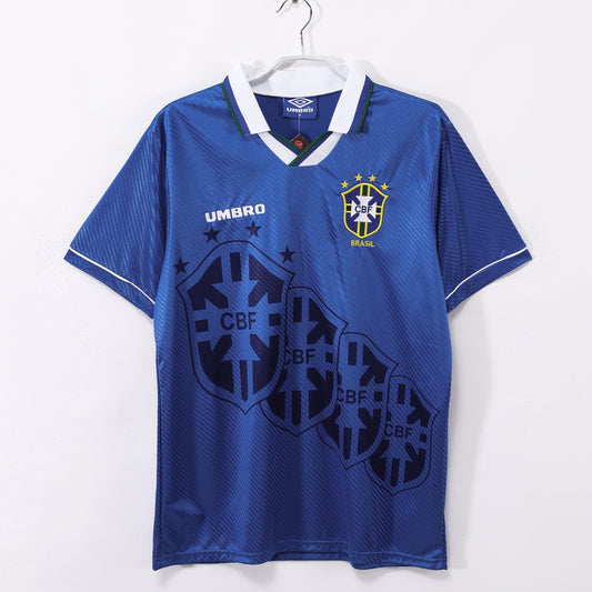 Camiseta Brasil Umbro Visitante 1994–1996 – Azul con grandes escudos CBF (4 estrellas)