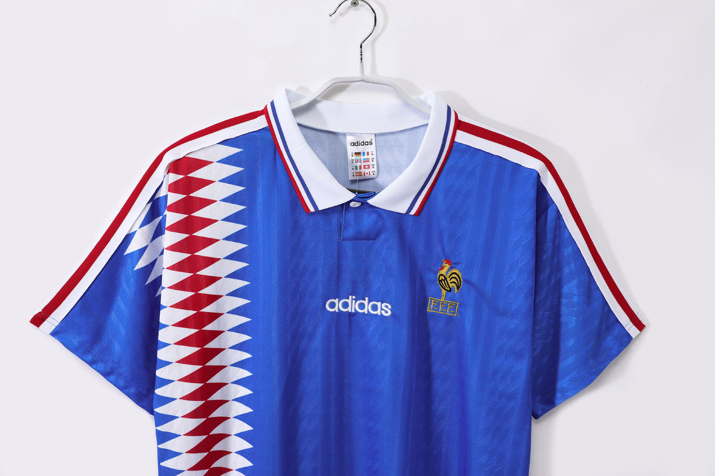 Camiseta Francia adidas Local 1992–1993 – Azul con franja de triángulos tricolor